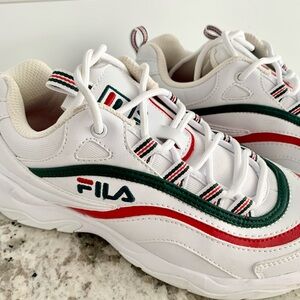 Fila White Sneakers with Red and Green Stripes